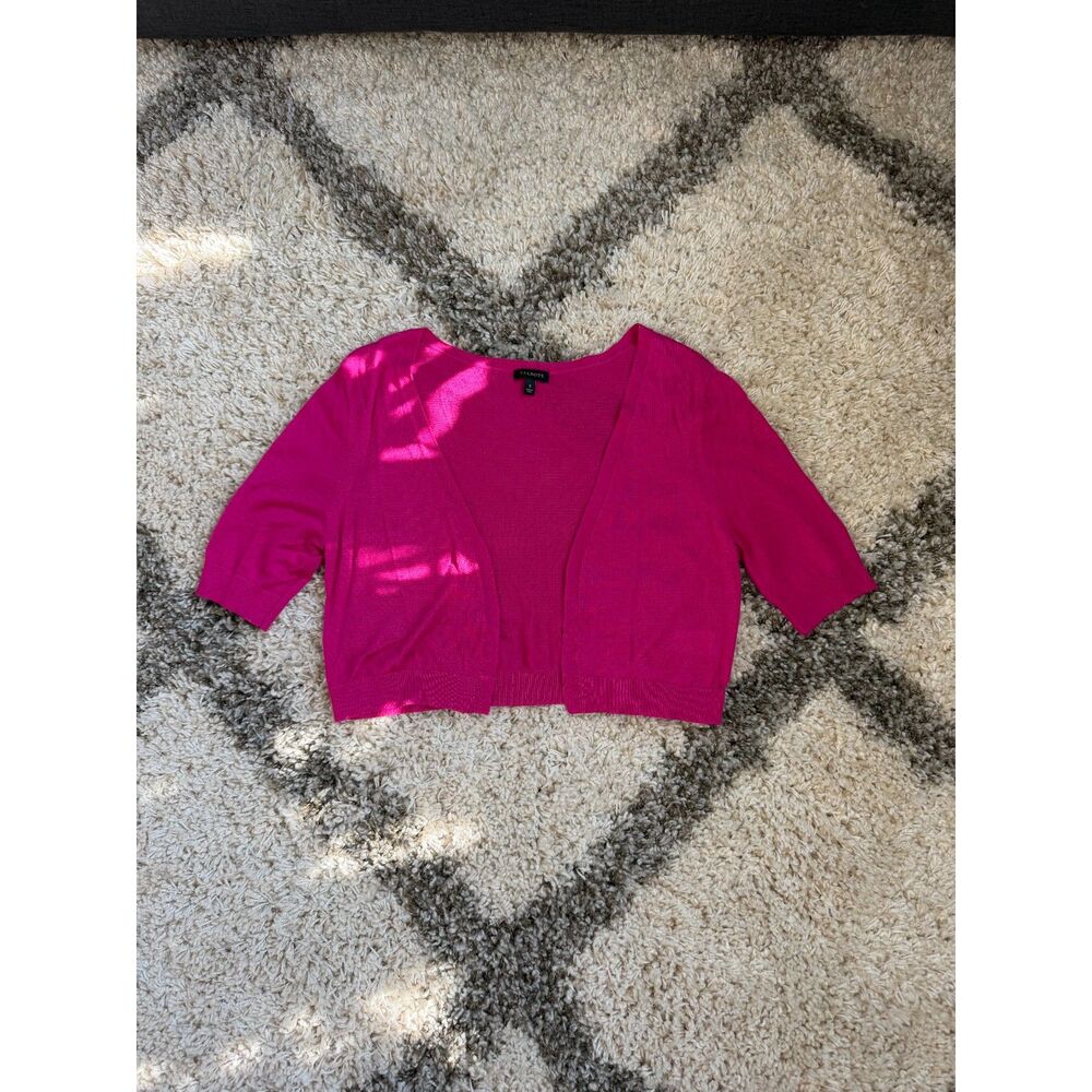 Talbots Vivid Pink Cropped Shrug Cardigan Short Sleeve Sweater Size Small